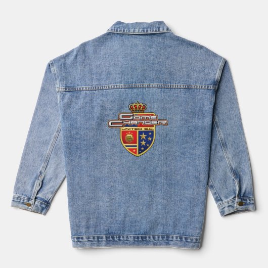 "Game Changer" Vrouwen Blauw Denim Jas Jacket (Achterkant)