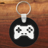 Game Controller Black White 8bit Video Game Style Sleutelhanger (Voorkant)