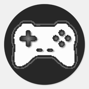 Game Controller Black, witte 8-bits videospelstijl Ronde Sticker