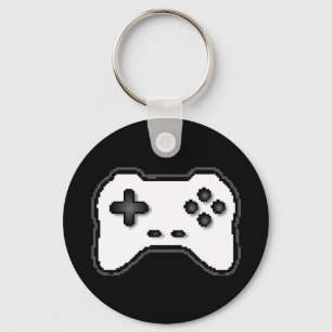 Game Controller Black, witte 8-bits videospelstijl Sleutelhanger
