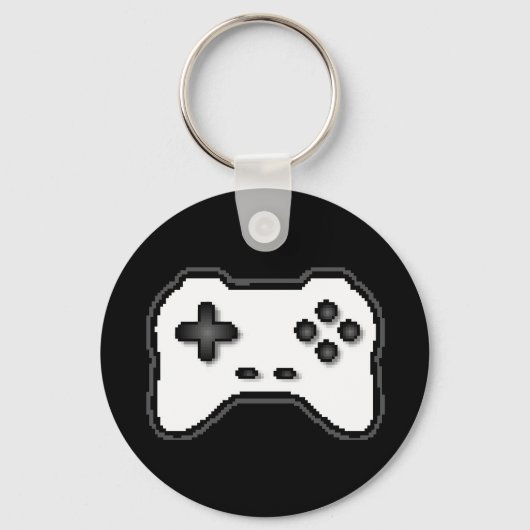 Game Controller Black, witte 8-bits videospelstijl Sleutelhanger (Voorkant)