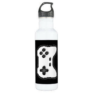 Game Controller Black, witte 8-bits videospelstijl Waterfles