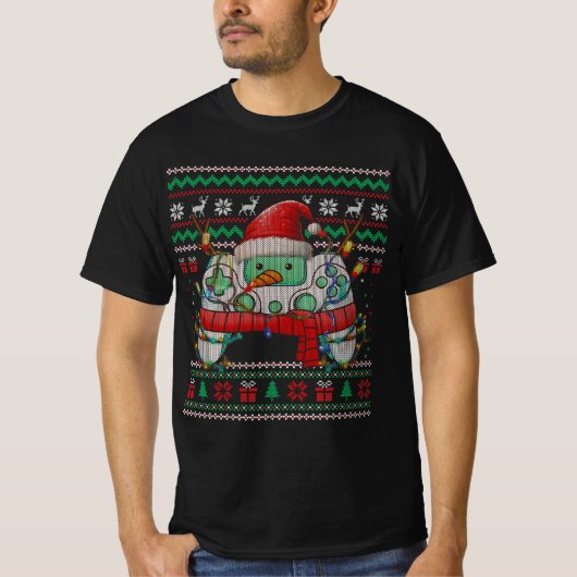 Game Controller Gamepad Snowman Santa Hat Ugly Chr T-shirt (Voorkant)