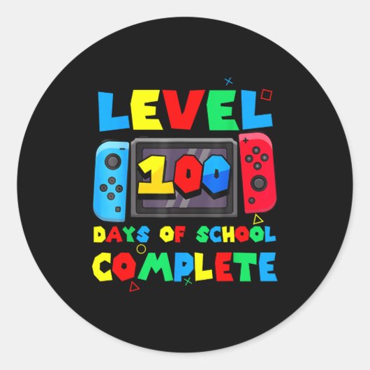 Game Controller Level 100 Days Of School Complete  Ronde Sticker (Voorkant)