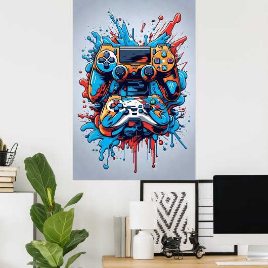Game Controllers met Drip Paint Poster (Thuiskantoor)
