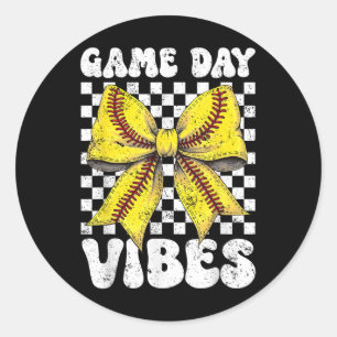 Game Dag Vibes Coquette Bow Softbal Mama Softbal Ronde Sticker