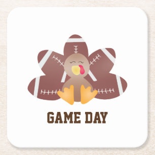 Game Day Football Turkey Feathers Brown Vierkante Kartonnen Onderzetter