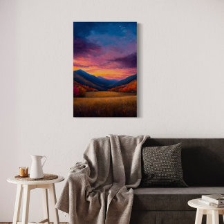 Game Day - Levendige herfst Mountain Sunset Landsc Canvas Afdruk