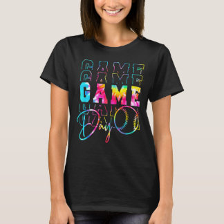 Game Day Neon Tie Dye Retro Softball Baseball T-shirt