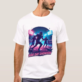 Game Day Showdown – Neon Football Action Graphic T-shirt