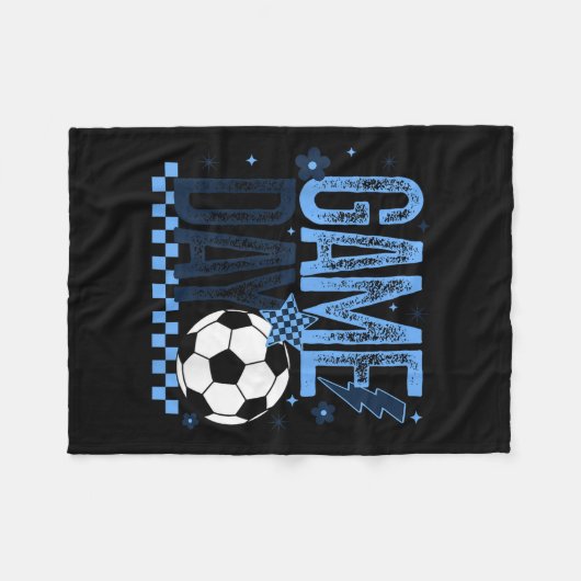 Game Day Soccer Season Retro Light Blue Checkered Fleece Deken (Voorkant (Horizontaal))