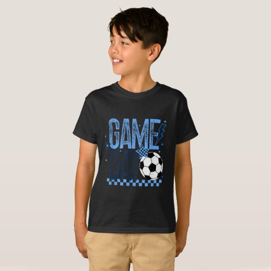Game Day Soccer Season Retro Light Blue Checkered T-shirt (Voorkant volledig)