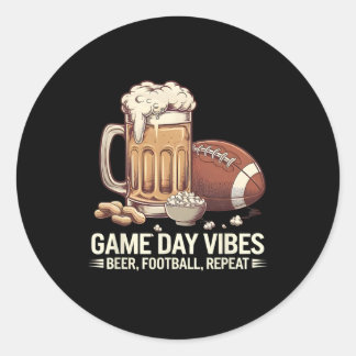 Game Day Vibes Beer Football Herhaal Funny Sports  Ronde Sticker