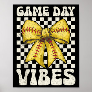Game Day Vibes Groovy Coquette Bow Softbal Vrouwen Poster