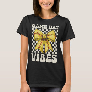 Game Day Vibes Groovy Coquette Bow Softbal Vrouwen T-shirt