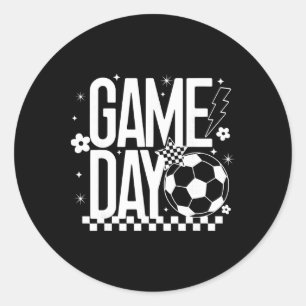 Game Day Voetbal Seizoen Moeder Retro Geruit Licht Ronde Sticker
