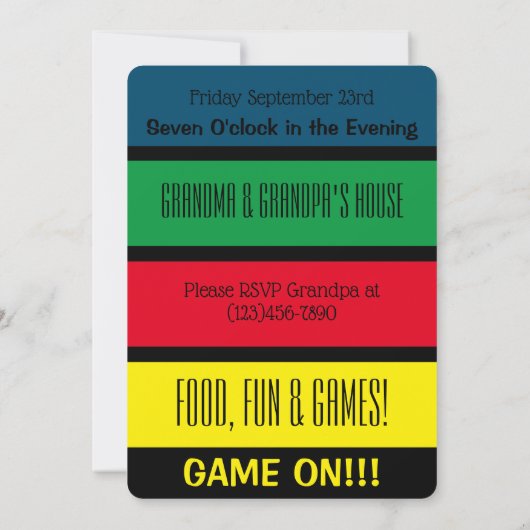 Game Night met Grandouders Fun Invitation Kaart (Achterkant)