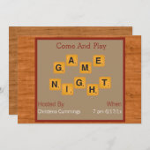Game Night Tile Letters Invitation Kaart (Voorkant / Achterkant)