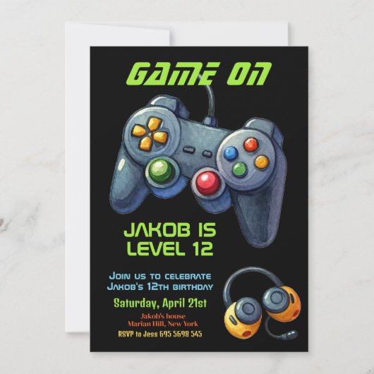 Game Night Video Gamer Joystick Verjaardagsfeestje Kaart (Voorkant)