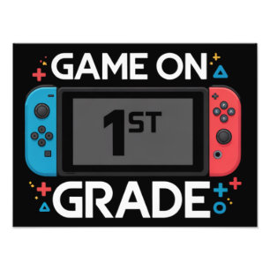 Game On 1e klas terug naar school grappige gamer Foto Afdruk