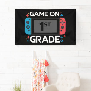 Game On 1e klas terug naar school grappige gamer  Spandoek