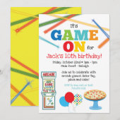 Game On Arcade Pizza Feest Uitnodiging (Voorkant / Achterkant)