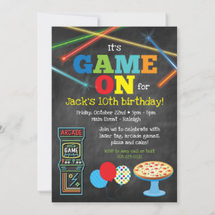 Game On Arcade Pizza Feestje Krijtbord Uitnodiging