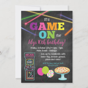 Game On Arcade Pizza Feestje Krijtbord Uitnodiging