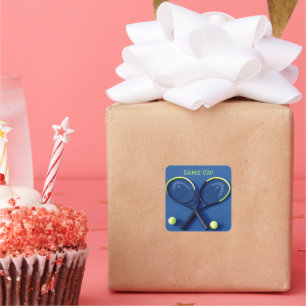 "Game On" Blauwe Rackets en Tennisballen Vierkante Sticker