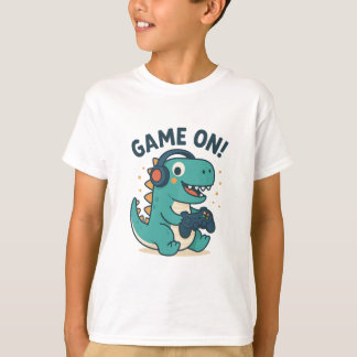 Game On! Cool Gamer Dinosaur Kids T-Shirt