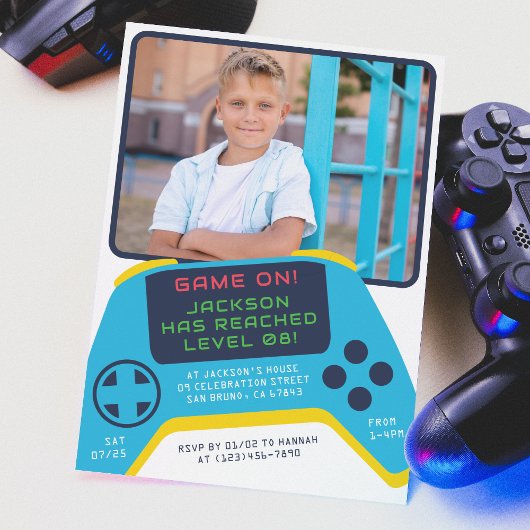 Game On | Cool Video Game Boy Verjaardagsfeestfoto Kaart
