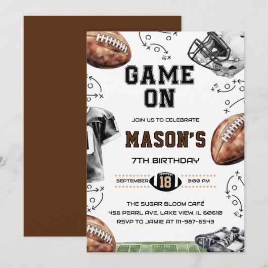 Game On Football Birthday Party Invitation (Devant / Derrière)