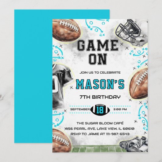 Game On Football Birthday Party Invitation (Devant / Derrière)