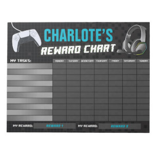 Game On Gaming Neon Blue Reward Chart Gepersonalis Notitieblok