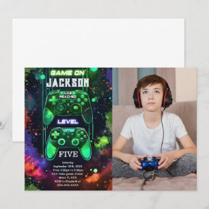Game On, Jongen Videospel Verjaardagsfoto Kaart