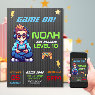 Game On Level Up Fun Video Game Birthday Party Kaart