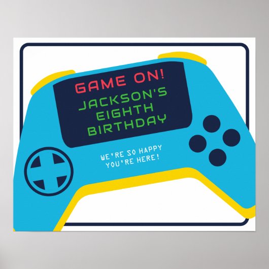 Game On & Level Up Video Game Boy Verjaardag Poster (Voorkant)