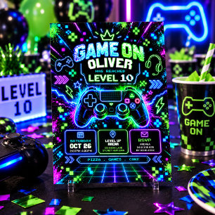 Game On: Neon Glow Videospel Jongens Verjaardagsfe Kaart