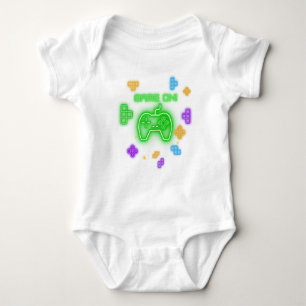 Game on neon groene, gamer baby body romper