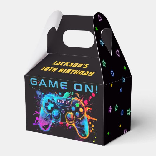 Game On Neon Video Game Arcade Verjaardagsgunst Bo Bedankdoosjes (Voorkant Zijde)