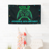 Game On Neon Video Game Party Verjaardagsgame Game Spandoek (Insitu)