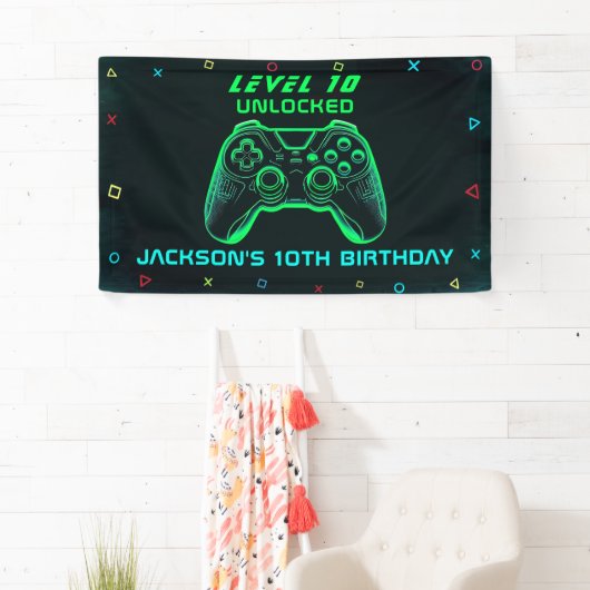 Game On Neon Video Game Party Verjaardagsgame Game Spandoek (Insitu)