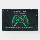 Game On Neon Video Game Party Verjaardagsgame Game Spandoek (Horizontaal)