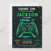 Game On Neon Video Game Uitnodiging voor verjaarda (Voorkant)