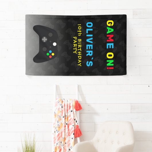 Game On Video Controller Gaming Verjaardagsfeestje Spandoek (Insitu)