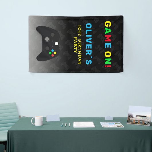 Game On Video Controller Gaming Verjaardagsfeestje Spandoek (Beurs)