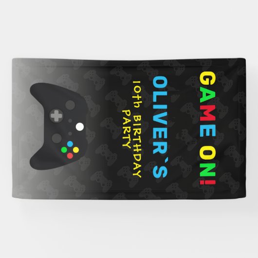 Game On Video Controller Gaming Verjaardagsfeestje Spandoek (Horizontaal)