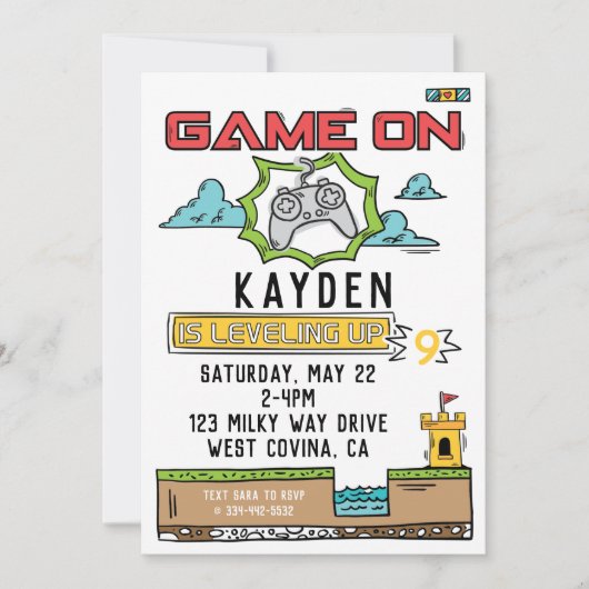 Game On Video Game Birthday Uitnodiging (Voorkant)