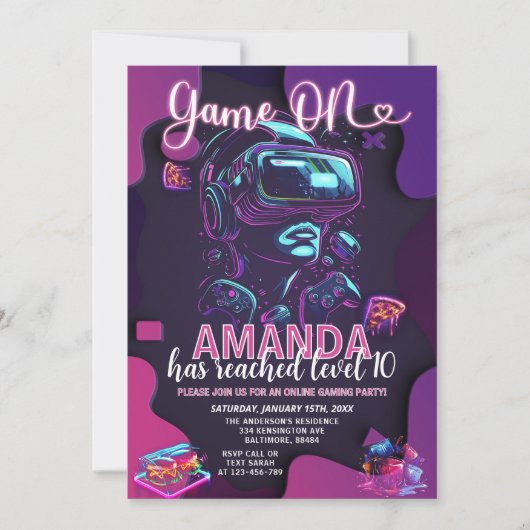 Game op Neon Glow Level Up Video Game Verjaardag Kaart (Voorkant)