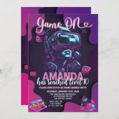 Game op Neon Glow Level Up Video Game Verjaardag Kaart (Voorkant / Achterkant)